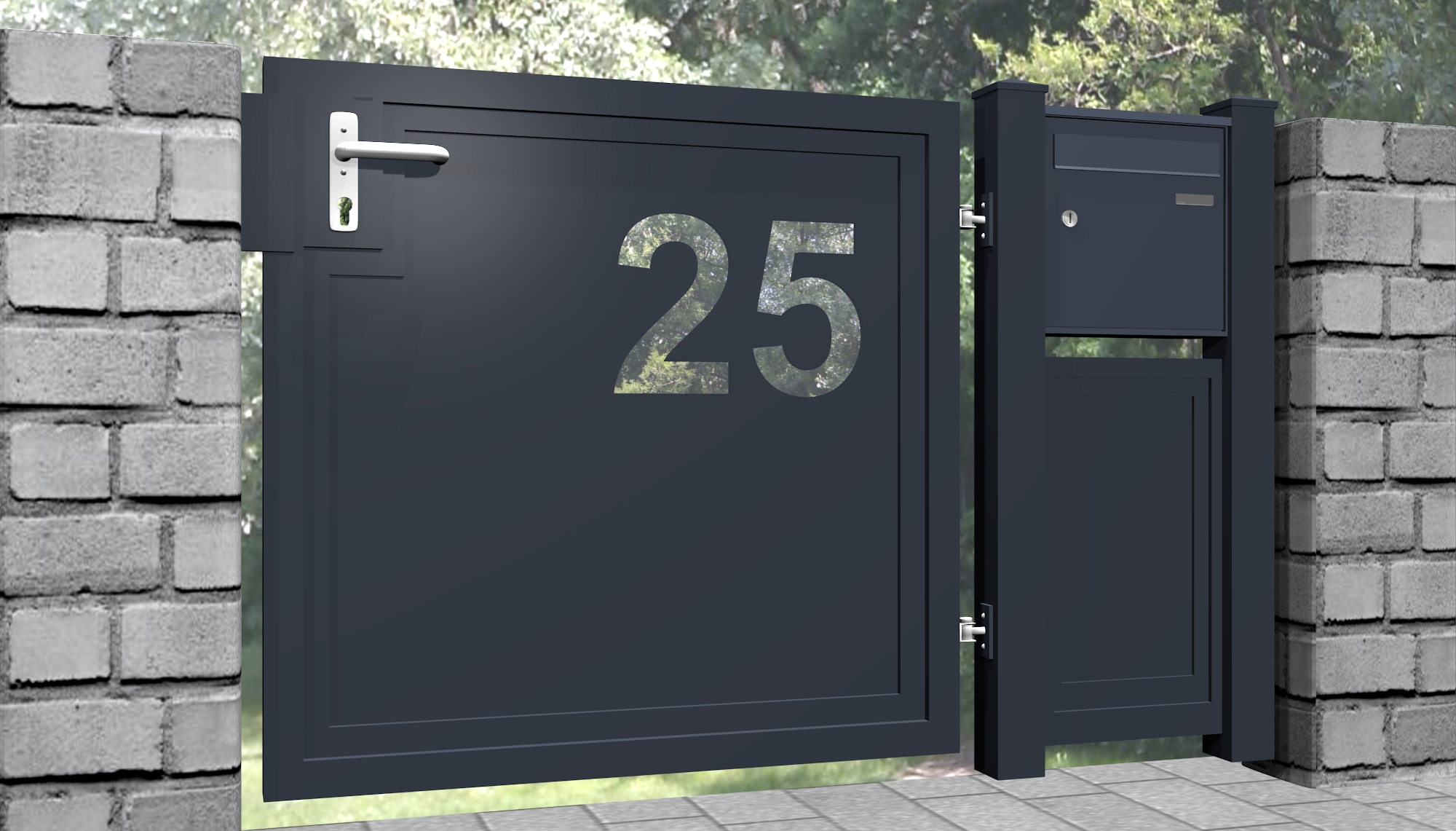Portillon de jardin brise-vue en aluminium numéro de maison avec boîte